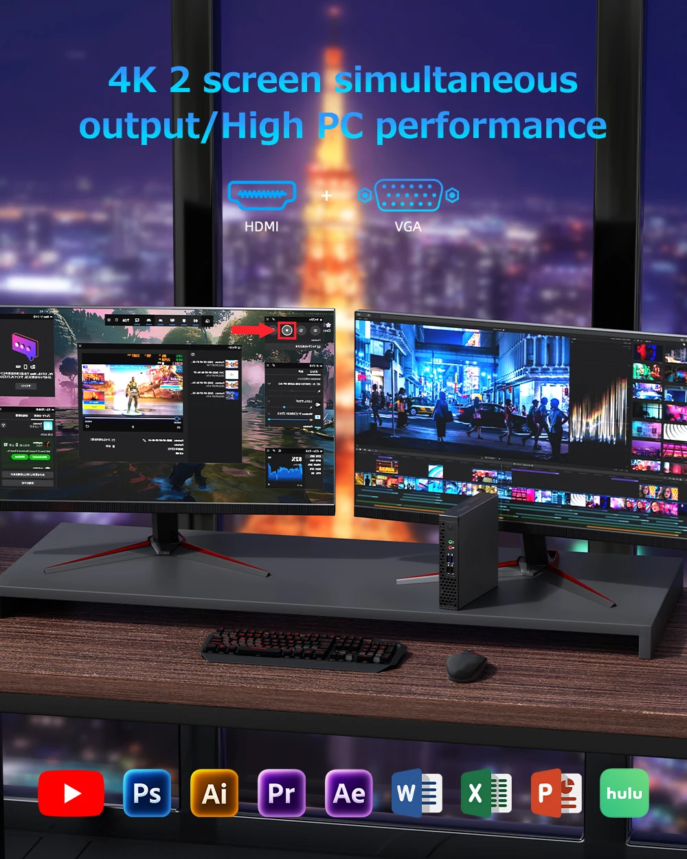 TexHoo Mini PC Gaming Computer Intel Core 13th i5 13500H 12450H AMD R7 5800H  6600H ITX Windows 11 Pro Unit DDR4 NVMe WiFi