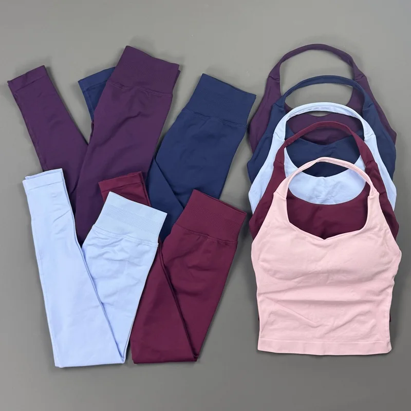 2 Pieces Yoga Set Women Sports Tank Top High Rise Butt Sculpting Leggings Soft Nylon Stretchy Clothes Gym Training Workout Suit