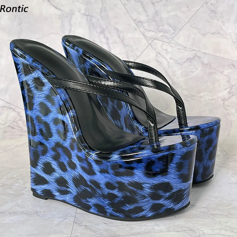 Rontic New Women Summer Platform Sandals Shiny Leopard Wedges High Heels Round Toe Beautiful Party Dress Shoes US Size 4-15