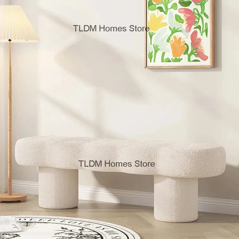 Nordic Designer Stools Creative Living Room Furniture Lamb Velvet Bench Home Sofa Ottomans Entrance Bedroom Shoe Changing Stool image 3