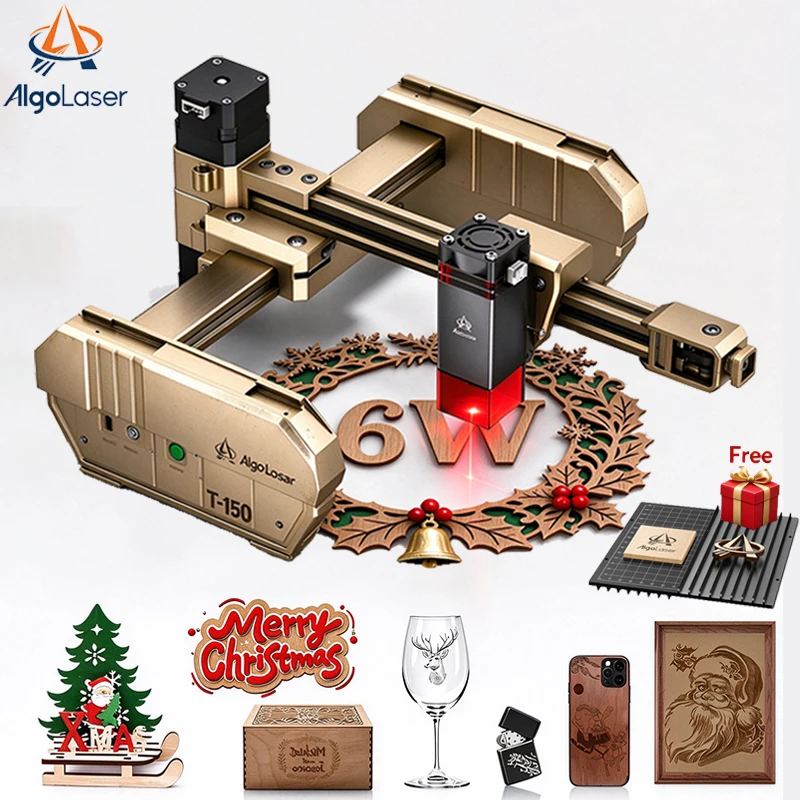 Image of AlgoLaser T-150 Mini-Lasergravierer und -ätzer, 2,5 W/6 W/10 W Diodenlaser-Schneidemaschine, Arbeitsbereich 150 × 150 mm, zweistufige Montage, Neigungserkennung, unterstützt LightBurn und LaserGRBL,