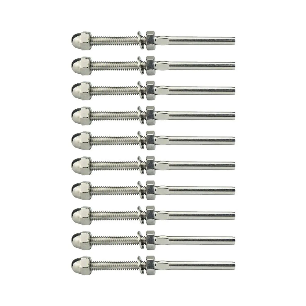 

10pcs Threaded Stud With Nut Washer For 1/8 Inch Cable Railing Tension End Fitting Terminal Stainless Steel Marine Grade
