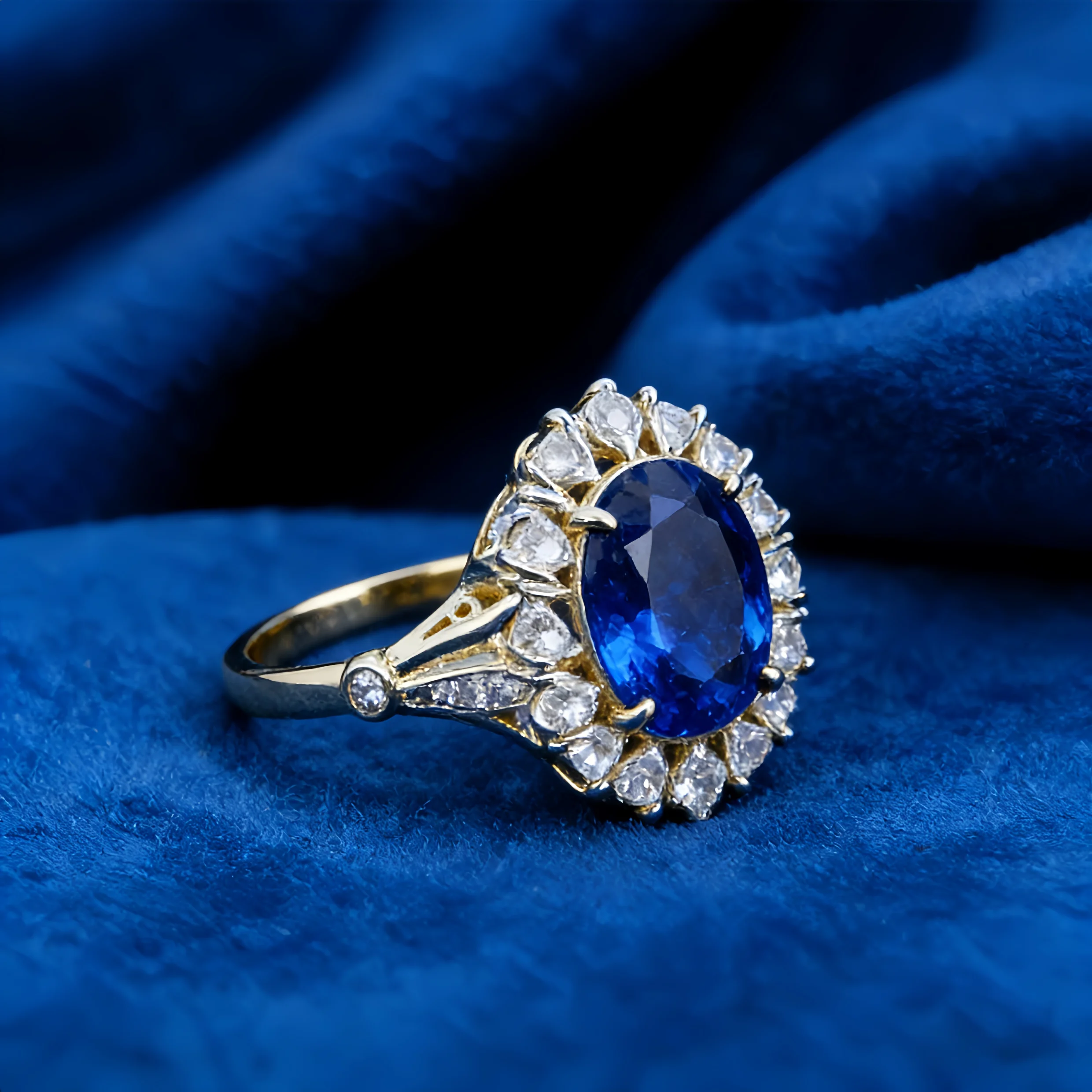 

Oval Blue Cubic Zirconia Solitaire Ring, Gold Plated Sparkling Setting for Women, Romantic Anniversary Jewelry Gift for Her