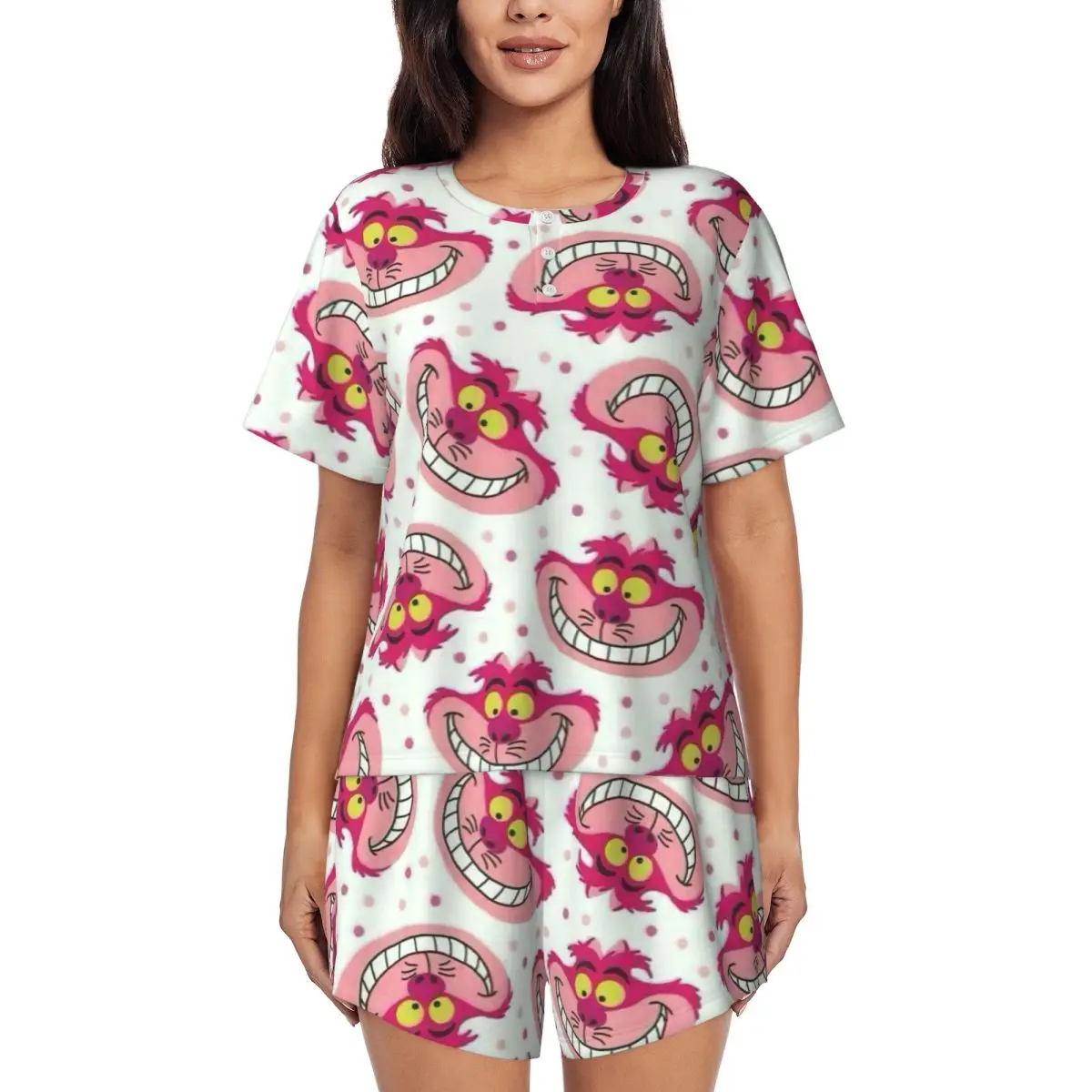 

Women's Alice In Wonderland Cheshire Cat Pajamas Set Custom Printed Two-piece Pj Sets Short Sleeve Sleepwear Loungewear