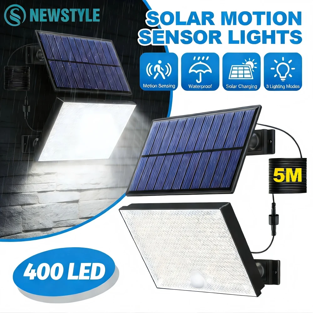 

Солнечный светильник 400LED для наружного освещения, водонепроницаемый IP65, 3 режима, на солнечной батарее, для улицы, патио, двора, гаража