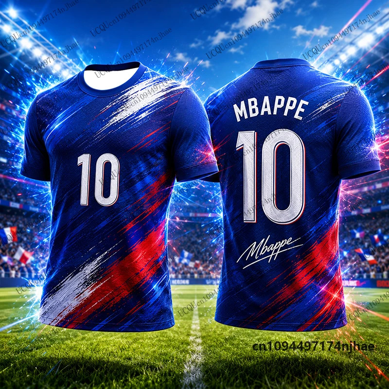 Nouvelle édition spéciale Mbappe 2027 # 10 maillots de football imprimés pour hommes, t-shirts de sport d'été à col rond, hauts décontractés pour enfants/adultes