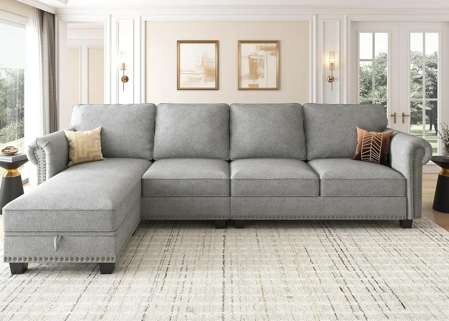 Nolany Convertible Sectional Sofa L Shape Couch with Reversible Chaise 4 Seat for Small Space Light Grey