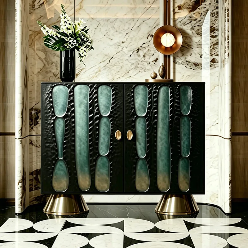light luxury solid wood entryway cabinet, entrance hallway decorative cabinet, home living room, carved side cabinet c