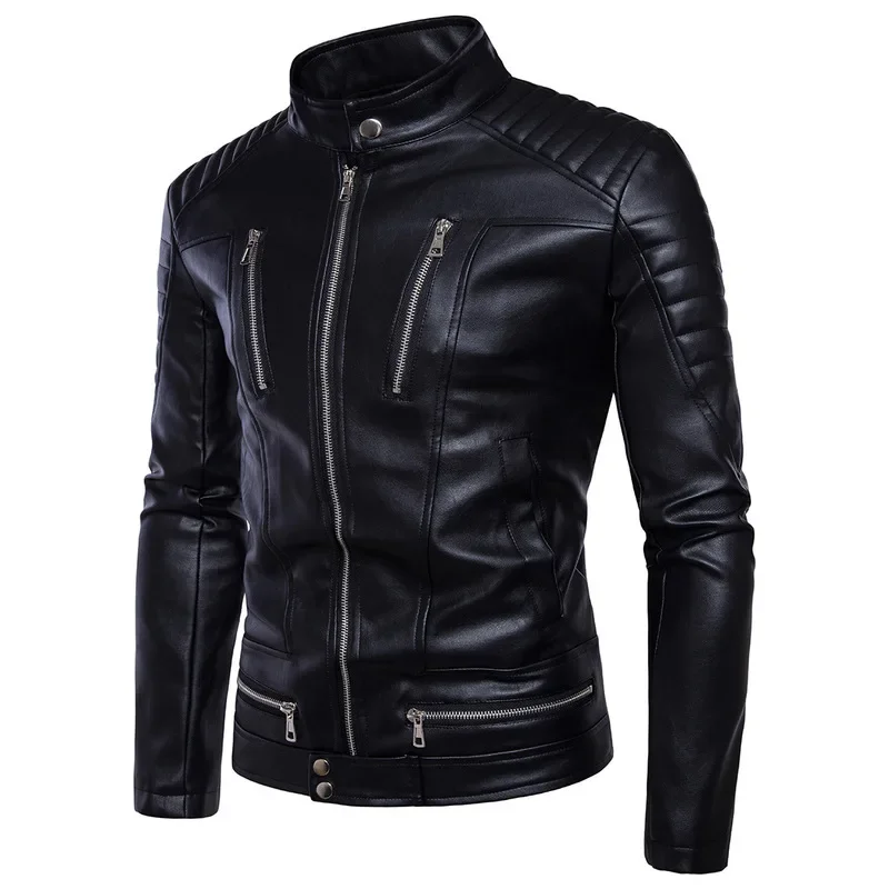 Mens Bomber Jackets Fashion Men Leather Coat Zipper Overcoat Motor Jacket Motorcycle Bikers Punk  Man Brand Top Colthing