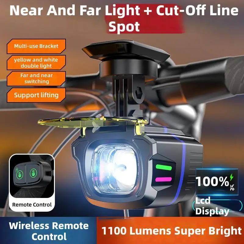 

1100LM Multifunctional Wireless Remote Control Bicycle Headlight High-brightness USB-rechargeable Bike Front Light