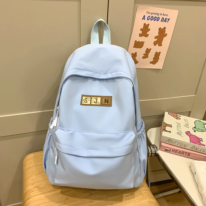 Casual Soft School Bags Solid Color Sewing Thread 2025 High Quality Bags for Women Large Capacity Zipper Nylon Backpacks