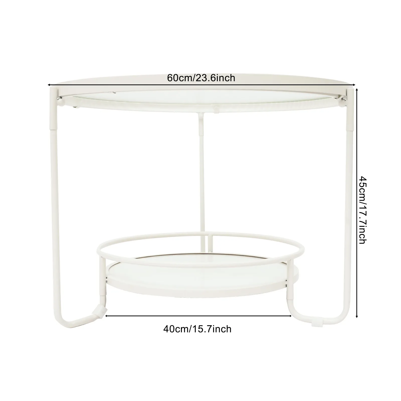 طاولات المقهى الحديثة طاولة جانبية زجاجية مستديرة من طبقتين مع إطار أبيض لأريكة غرفة المعيشة وغرفة النوم