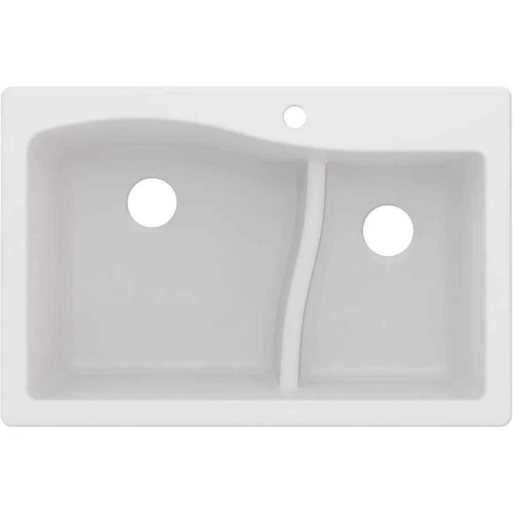 

33 inch White Granite 60 40 Double Bowl Drop In Undermount Kitchen Sink