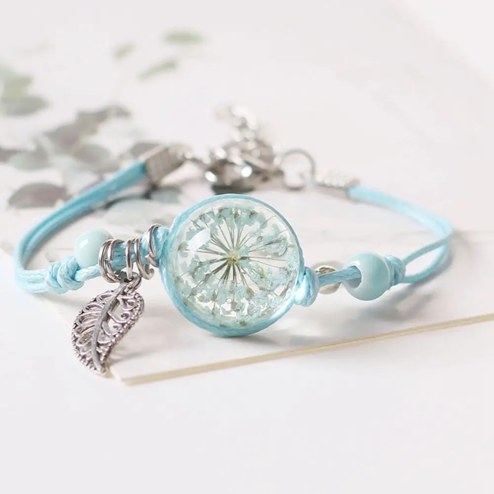 Korean Style Bracelets Grass Ball Weave Herbarium Braided Rope Bracelets Gypsophil Female Hand Chain Dried Flower Bracelet