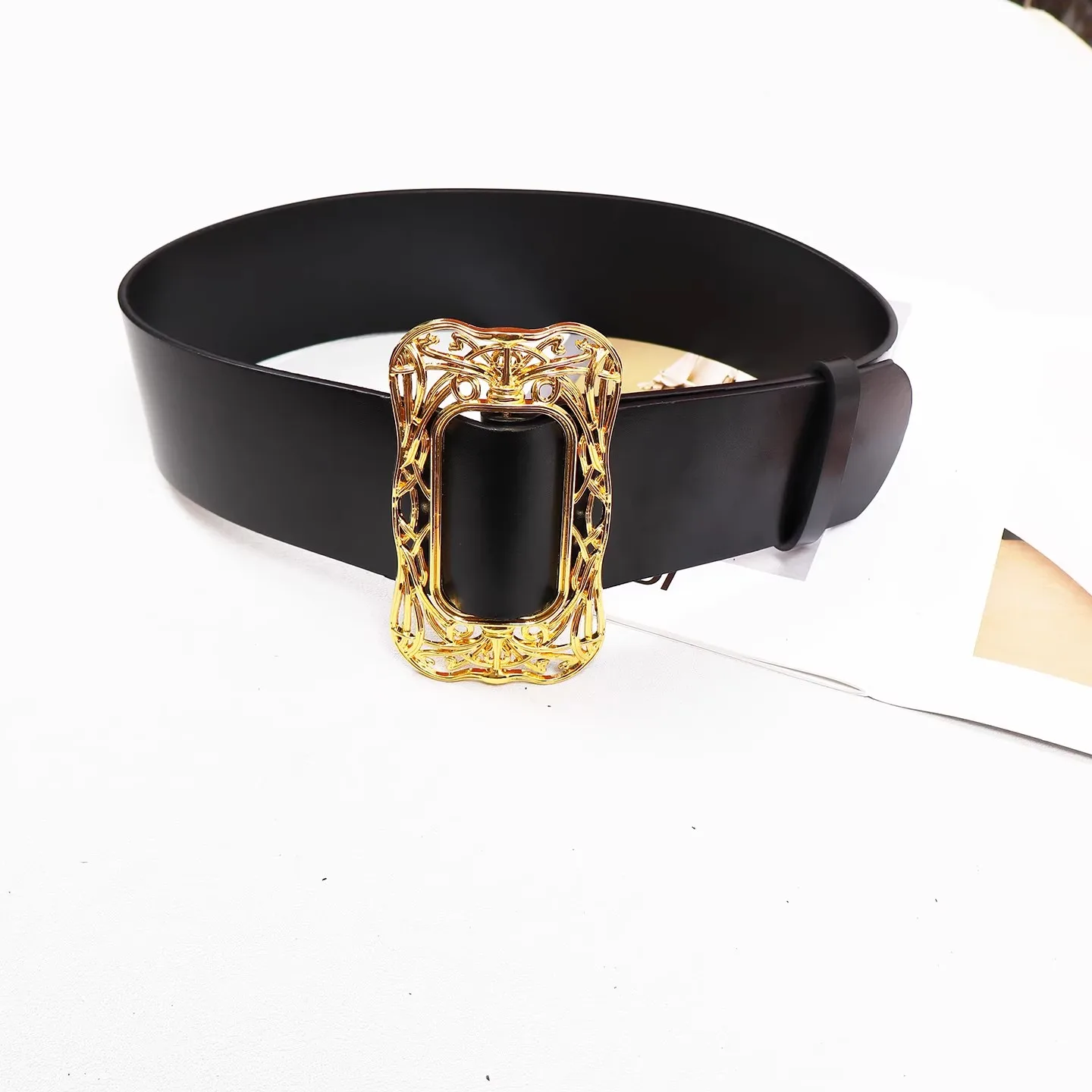 Sabuk Kulit Asli Wanita Model Vintage dengan Gesper Emas, Korset Gaun Wanita, Ikat Pinggang Dekoratif, Sabuk Lebar R3137