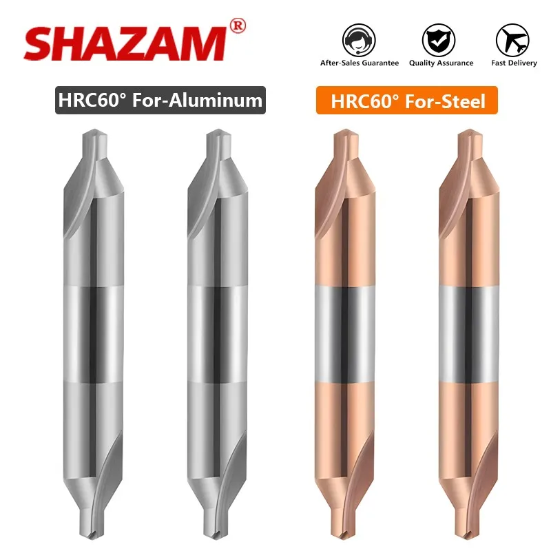 SHAZAM 60 Degree Angle Tungsten Steel Double Head Drill CNC Tools For Steel/Aluminum Extended Center Drilling 0.4mm-5.0mm