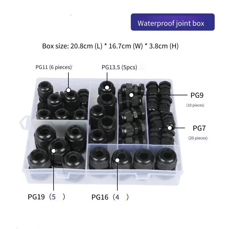 50 Pieces M-Type Nylon Plastic PG Cable Waterproof Connector Set Sealed Fixed Wire Gland for Durable Electrical Wiring