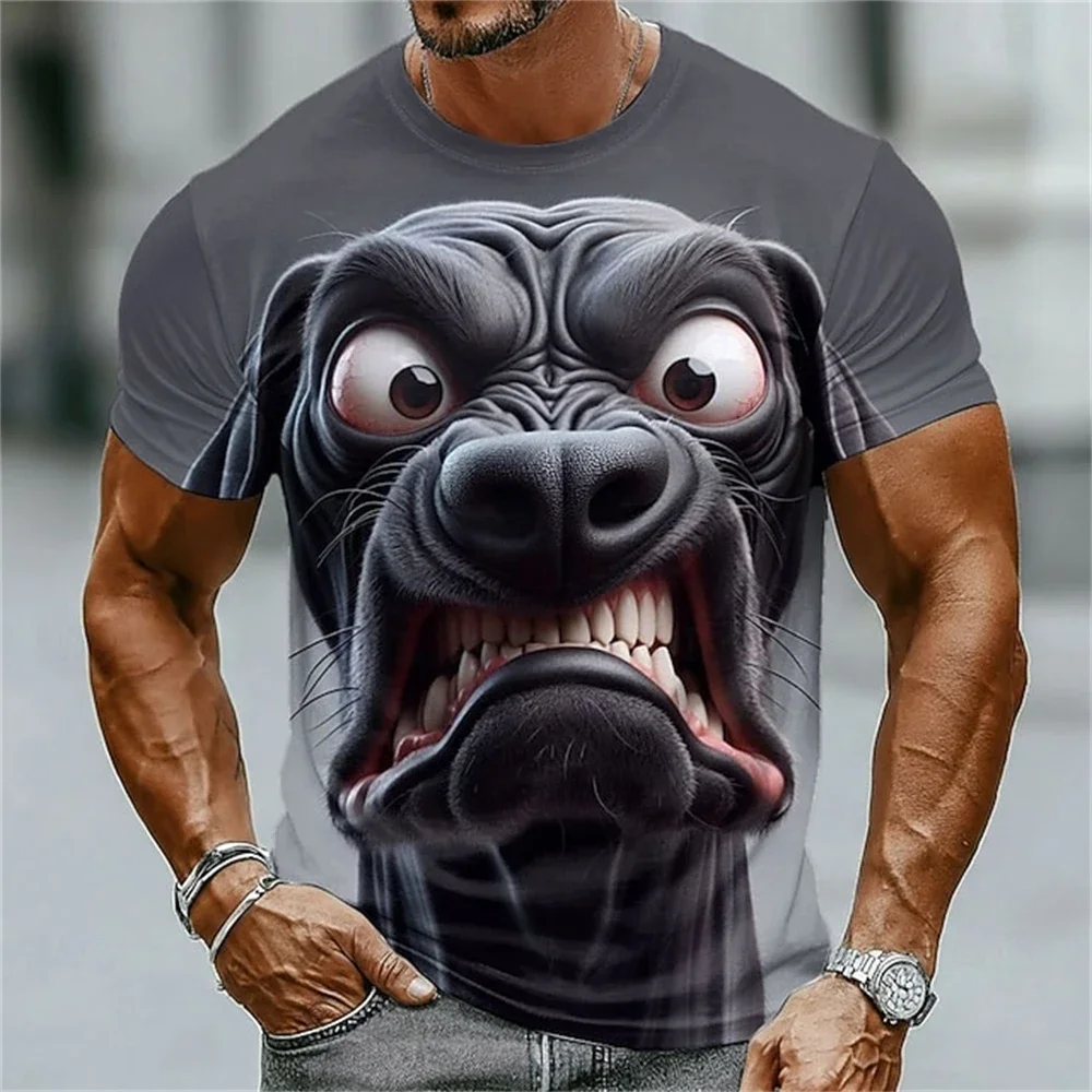 3D-gedrucktes lustiges Cartoon-Rhino-T-Shirt für Herren, niedliches Tier-Grafik-T-Shirt mit kurzen Ärmeln, sommerliches, lässiges Streetwear-Oberteil mit Rundhalsausschnitt