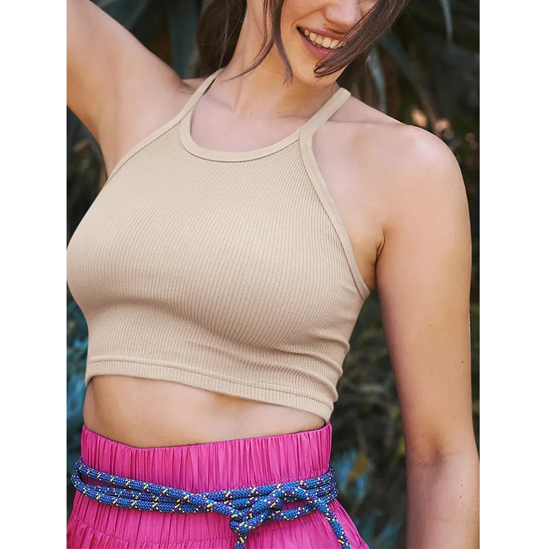 Stretchy Knitted Women'S Cropped Top Sexy Sleevelss Running Yoga Top Harujuku Streetwear Tube Top Camiseta Poleras Mujer