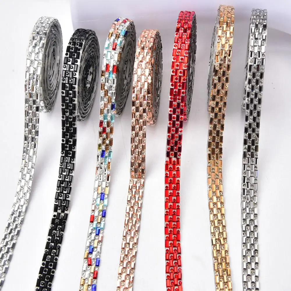 Colorful Self-Adhesive Rhinestone Tape DIY Diamond Ribbon Glitter Trim Tape Arts Crafts Garment Shoes Bags Sewing Accessories