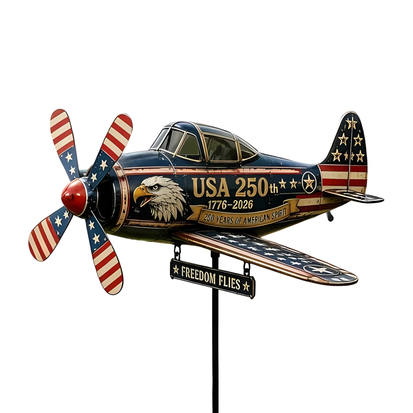 Metal Helicopter Wind Spinner with Spinning Propeller Patriotic Helicopter Windmill Stake for Patio Garden Terrace Balcony Decor - view 6