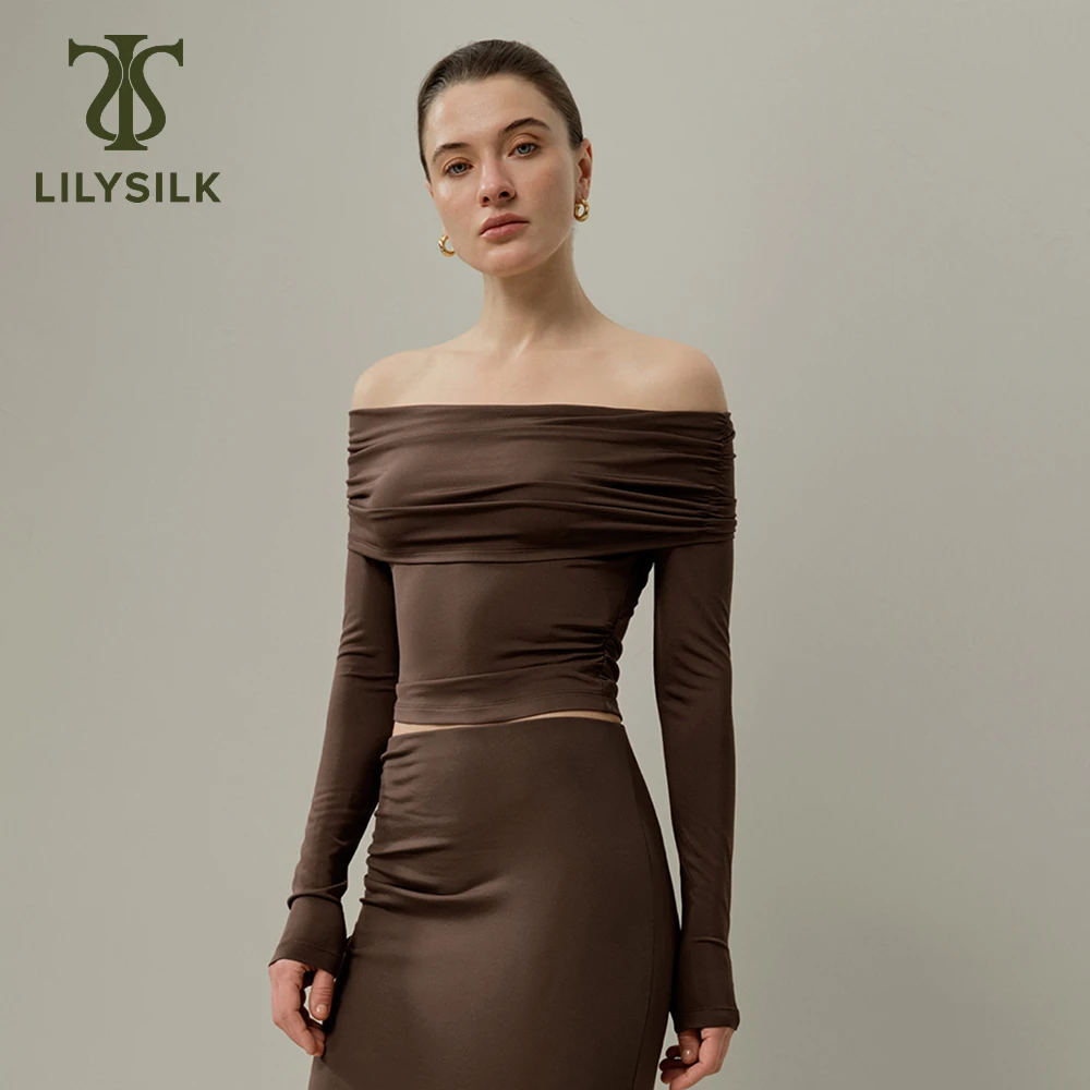 LILYSILK Silk Breeze Jersey Off-Shoulder Long Sleeve Top