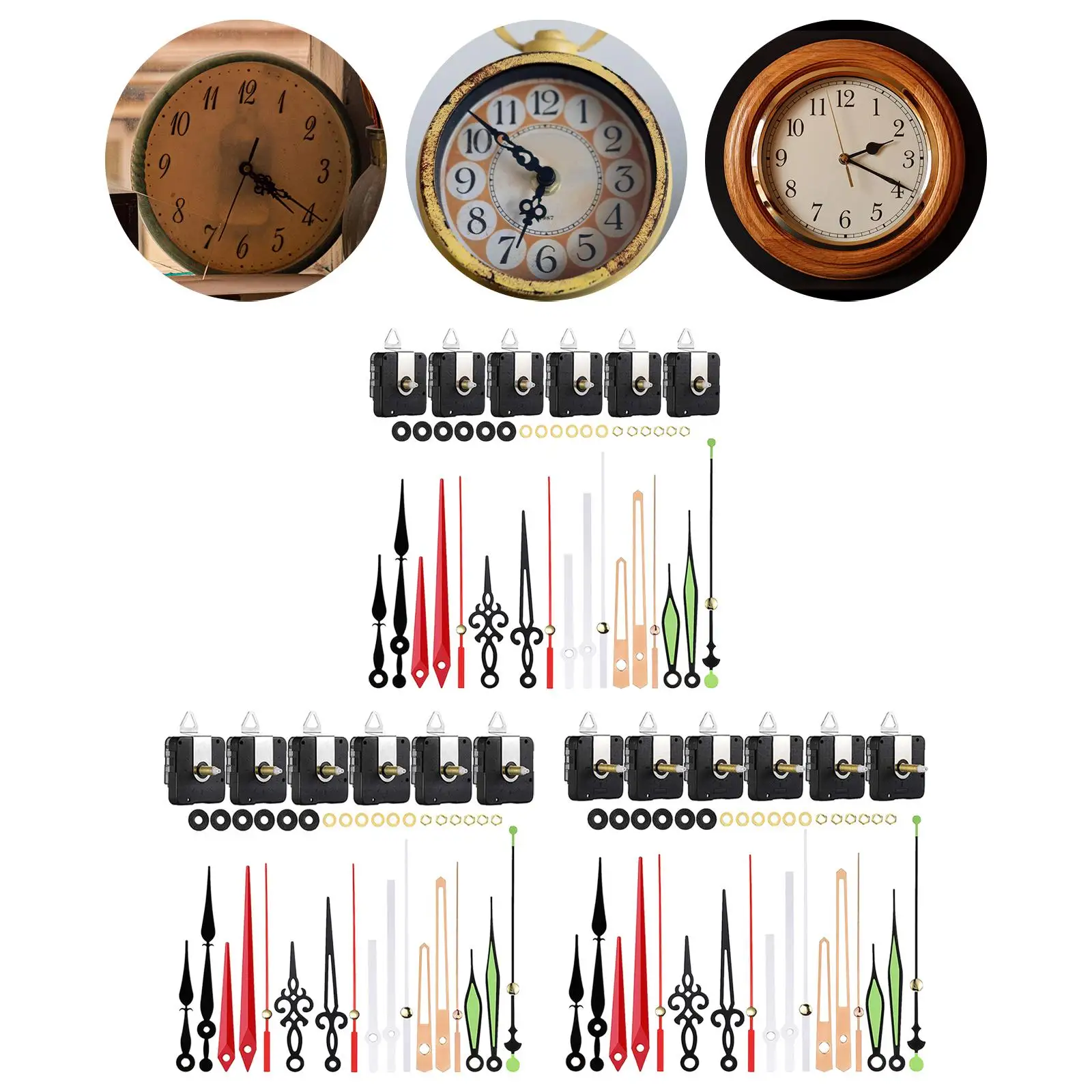 6Set DIY Wall Clock Movement Mechanism Hanging Clock Mechanism Home for Bedroom Office Hotel Wall Clocks Wooden Wall Clocks