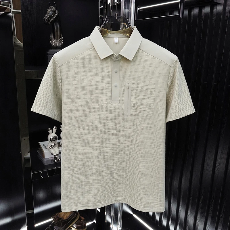 High quality short sleeve mens polo shirt fashion zipper decoration personality design summer ice silk breathable casual T-shirt