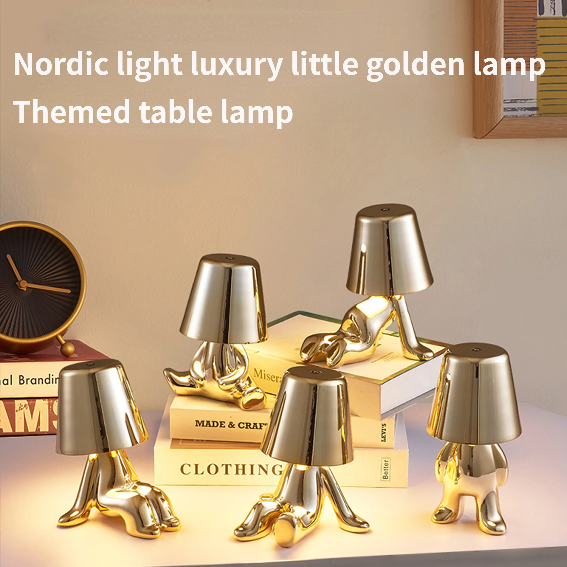 

Nordic Italy Plating LED Table Lamp Coffee Bar Thinker Little Golden Man Table Lamp Home Decoration Night Ligh