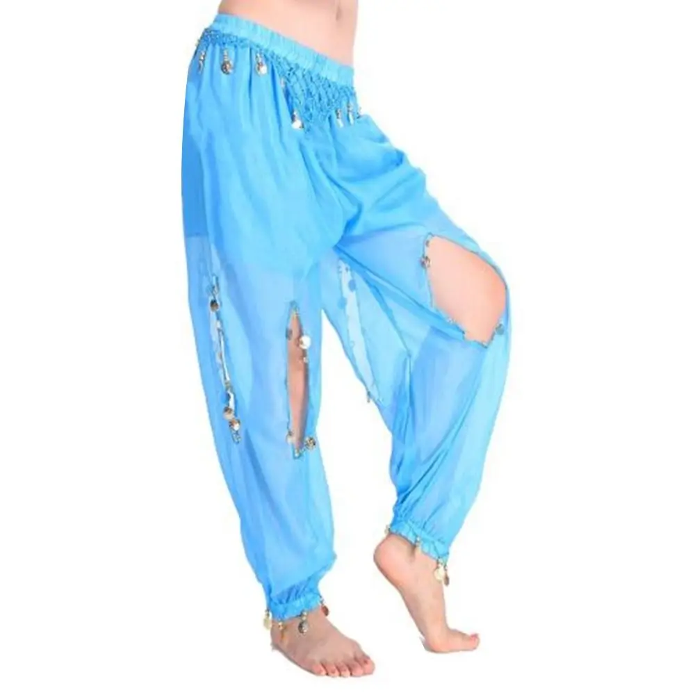 1pcs Belly Dancing Trousers Women Chiffon Bloomers Shiny Sequins Tassels Dancing Pants Show Costumes