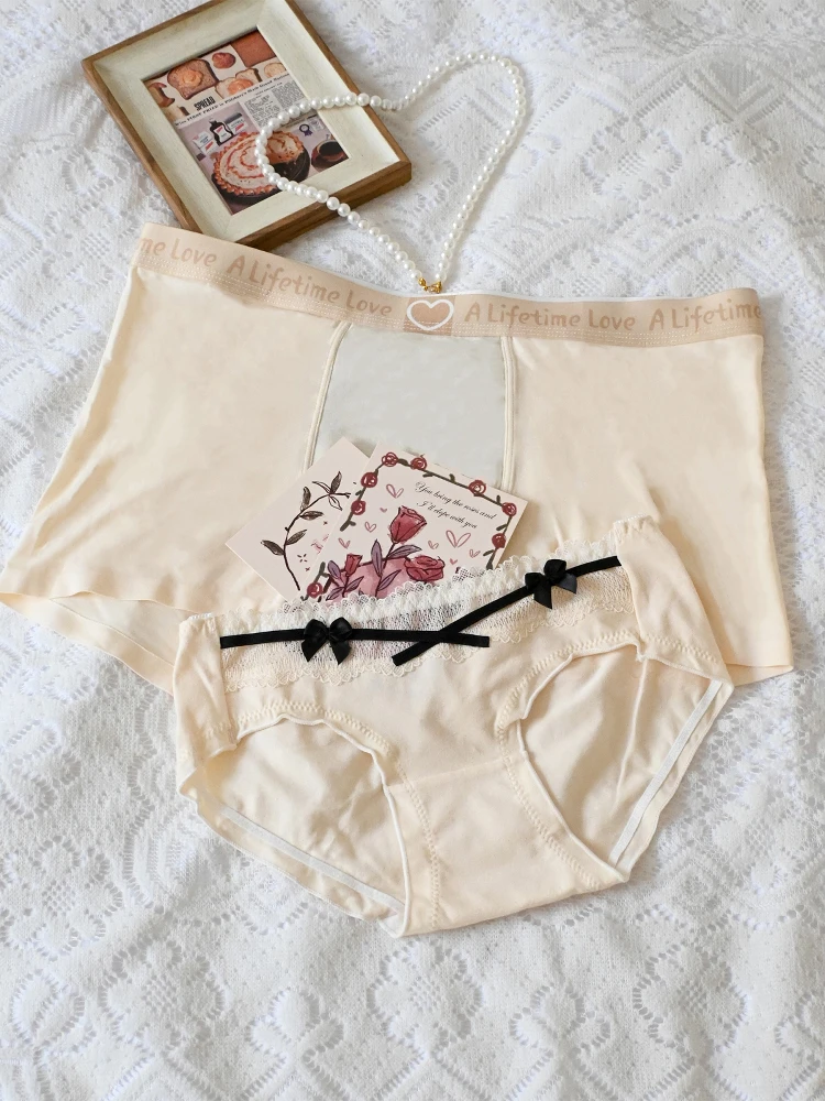 Ropa Interior Transpirable de Algodón para Parejas, Calzoncillos Boxer para Hombre, Bragas de Encaje para Mujer, Diseño Transparente Cómodo de Cintura Media
