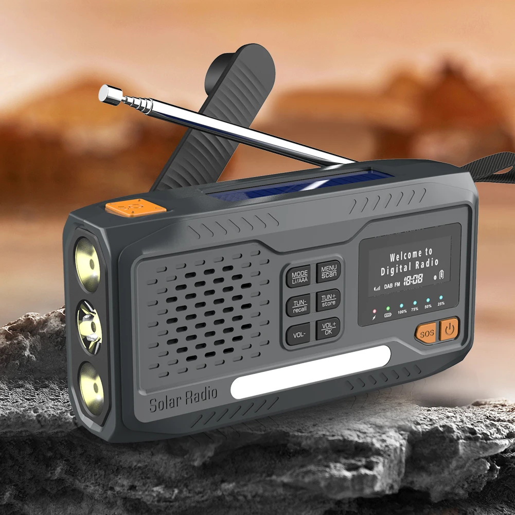 

Solar Hand Crank Emergency Radio 2000mAh Rechargeable DAB/FM/Bluetooth-Compatible Radio 4 Ways Powered Reading Lamp for Survival