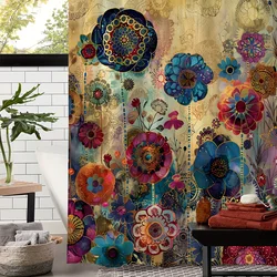 Vintage Mandala Floral Shower Curtain - Waterproof, Includes 12 Hooks, Machine Washable Polyester Bathroom Decor