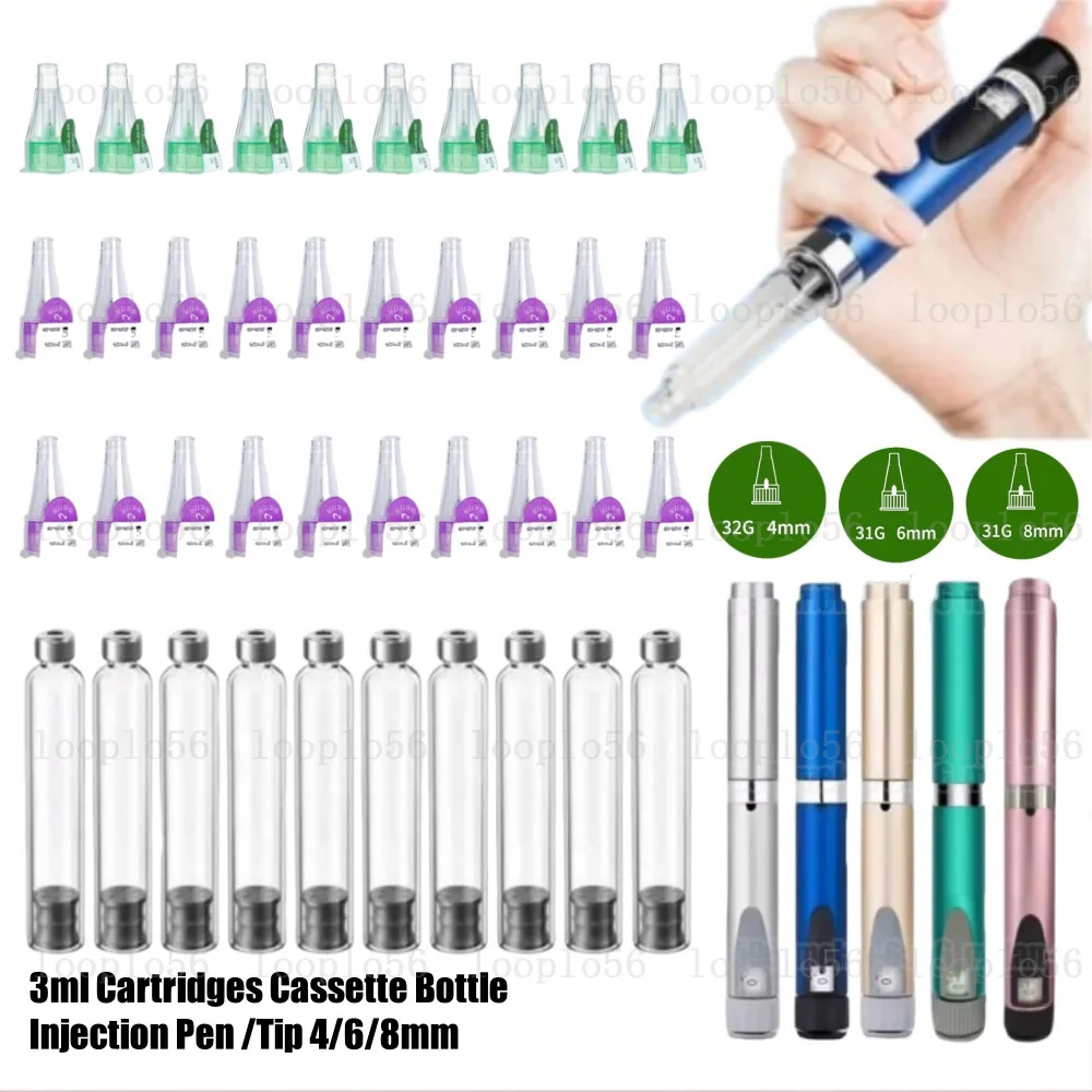 10/20/50/100PCS 3ml Empty Cassette Bottle Individual Packaging Magic Pen Pen Tip Cartridges for Lilly Insulin Pen 4mm/6mm/8mm