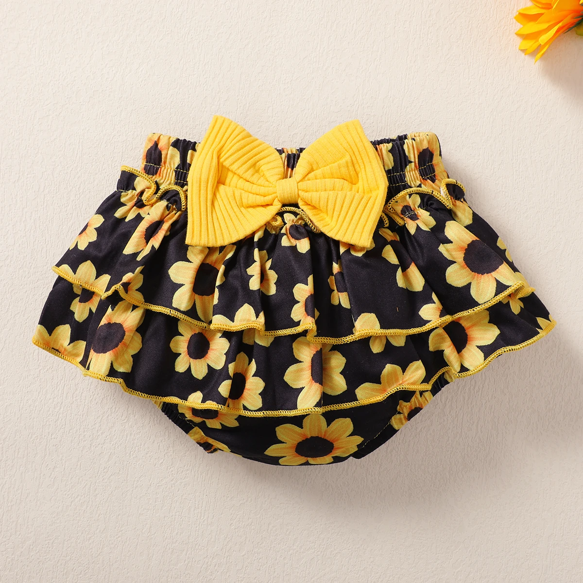 Baby girl monogrammed short sleeve sunflower double skirt shorts cute fashion suit