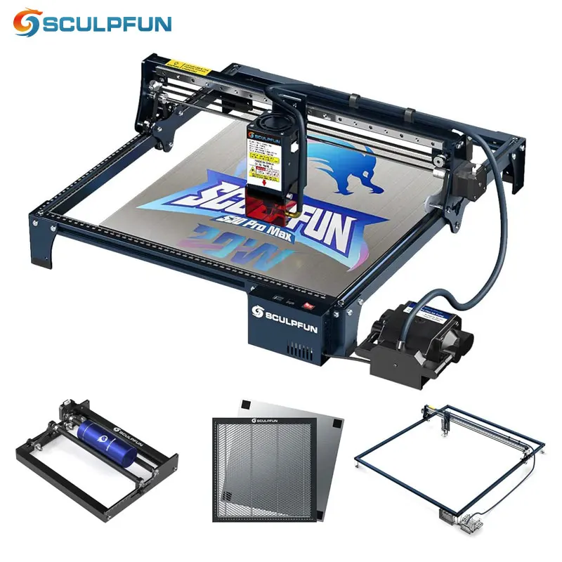 

SCULPFUN S30 Pro Max 20W Engraver Automatic Air-assist System Laser Engraving Machine with 400x400mm Honeycomb Rotary Roller Kit