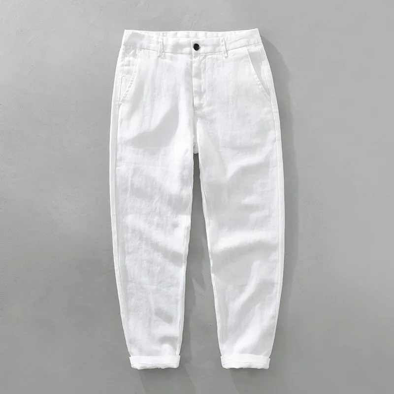 

Summer Fashion Men's High Quality Linen Pants Solid Color Simple Basic Casual Loose Breathable Straight Beach Trousers