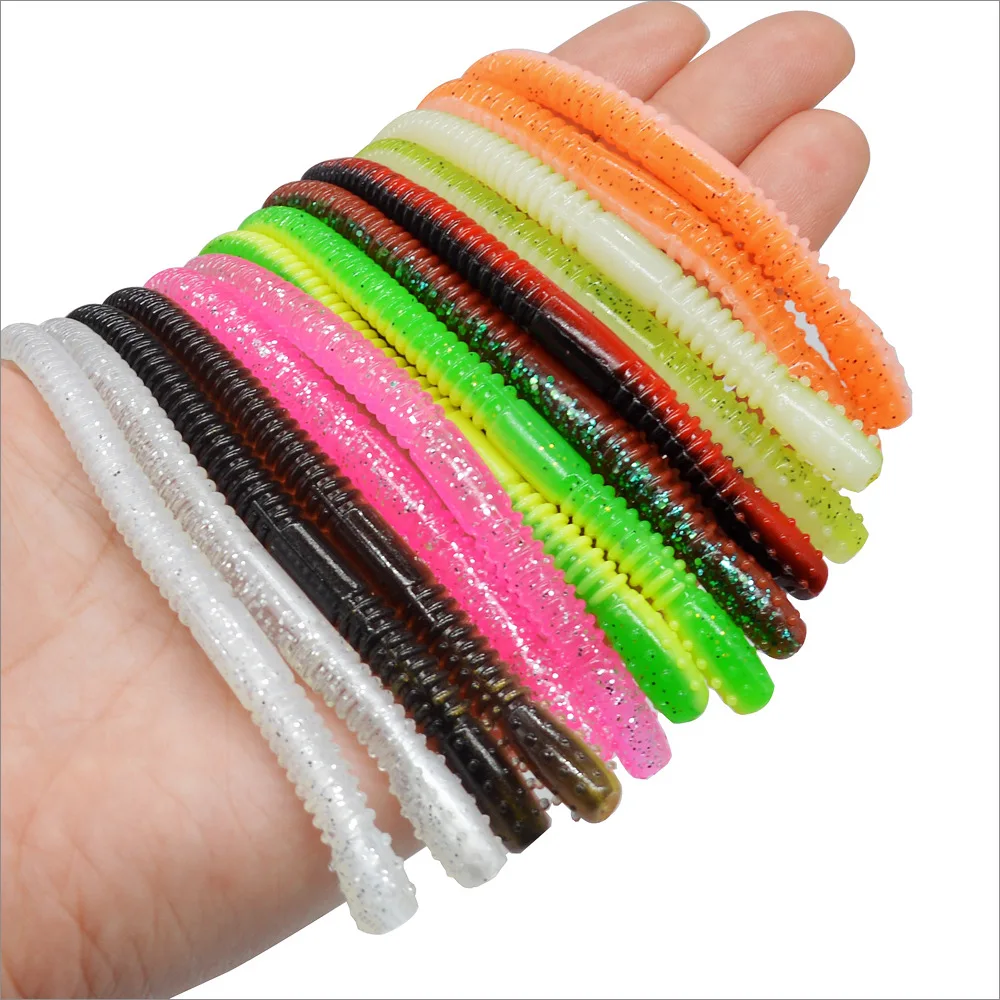 Señuelo de pesca simulación lombriz cebo blando 10cm 3,6g fideos gusano PVC señuelos artificiales lote 10 piezas venta