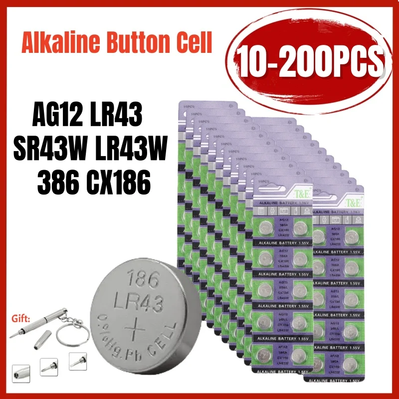 AG12 LR43 1.55V Button Batteries SR43 186 386 LR1142 V12GA AG12  SR43W SR1142 Cell Coin Watch Toys Remote Battery