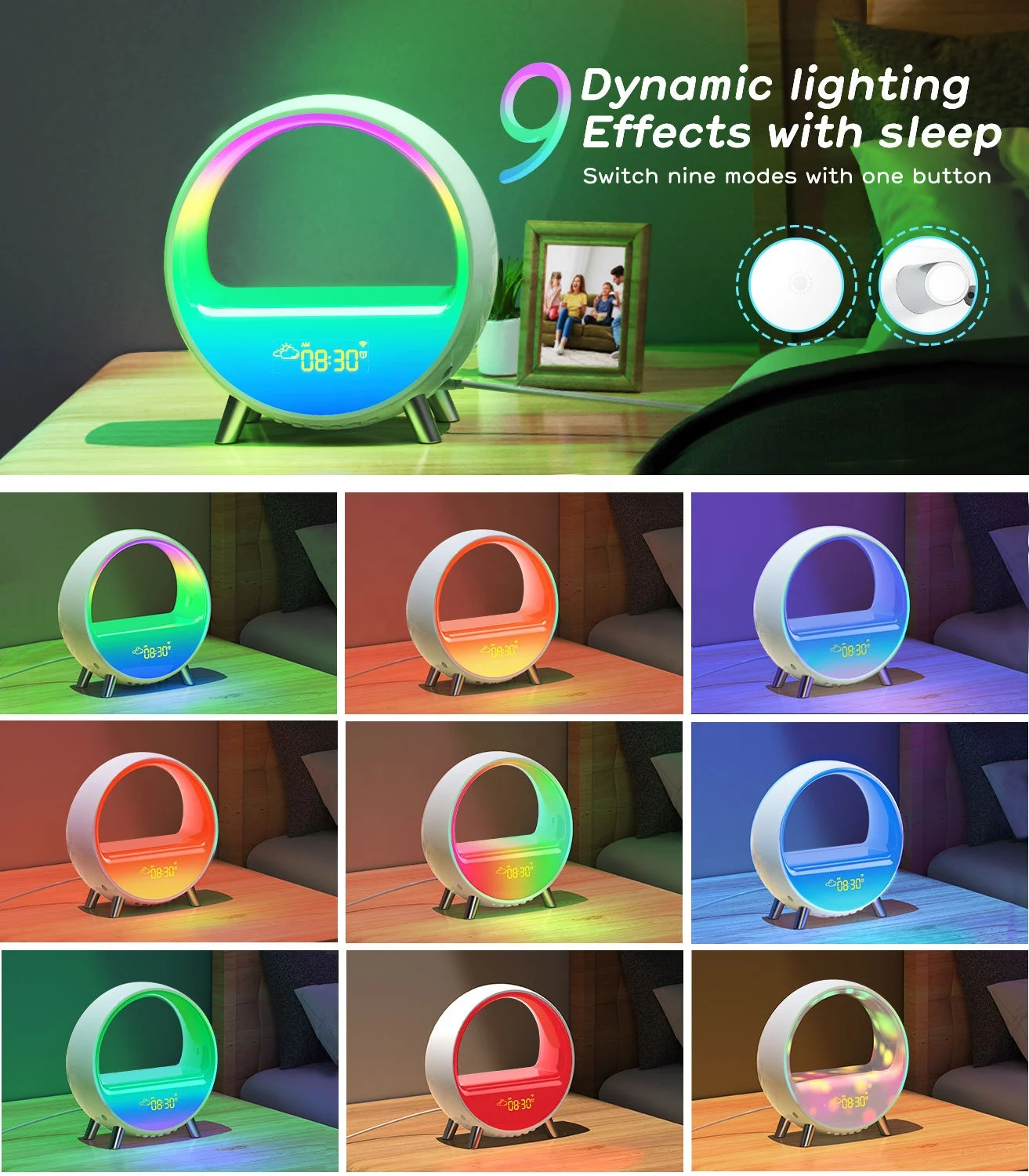 LED Decorative Smart Alarm Clock Colorful Atmosphere Desktop Lamp Wake - up Light  Speaker Night Light