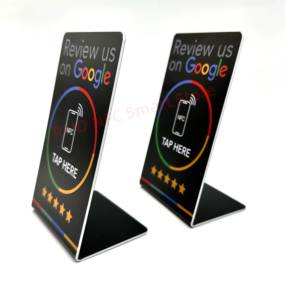 13.56Mhz programmable Google Review Card NFC station table NFC Google Reviews display bending card standing brand bracket