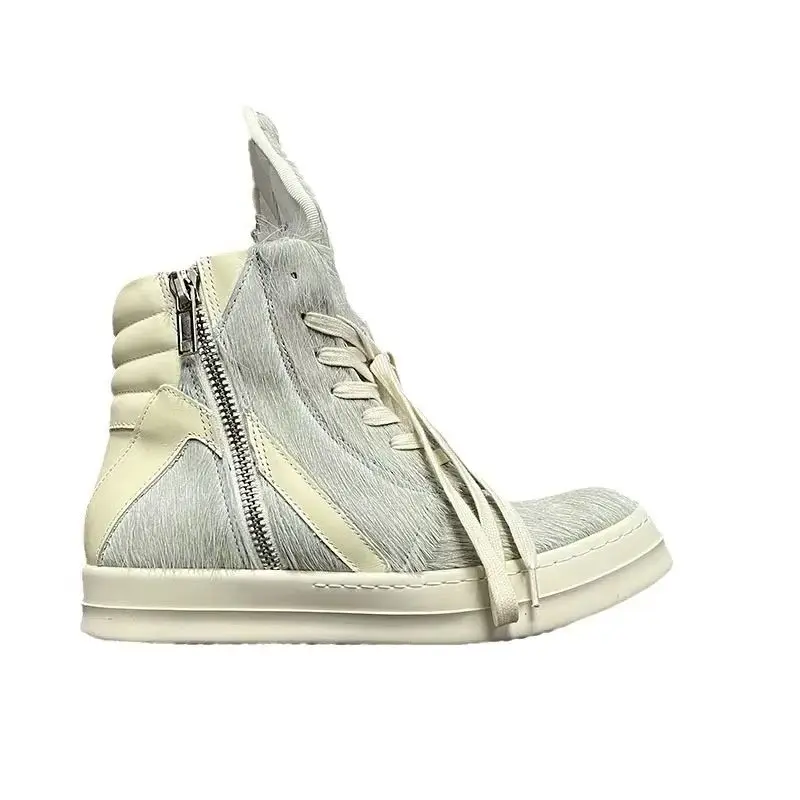 

Owen Seak Men High Top Boots Casual Platform Women Sneakers Horsehair Leather Luxury Lace Up Zip Autumn Orange Shoes