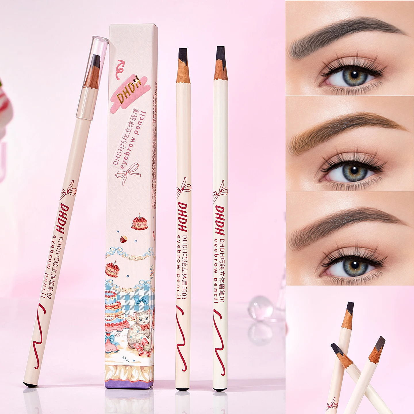 قلم حواجب ثلاثي الألوان دائم مقاوم للماء قلم رصاص ميكروبليدينج احترافي للمبتدئين، متين وطويل الأمد #1