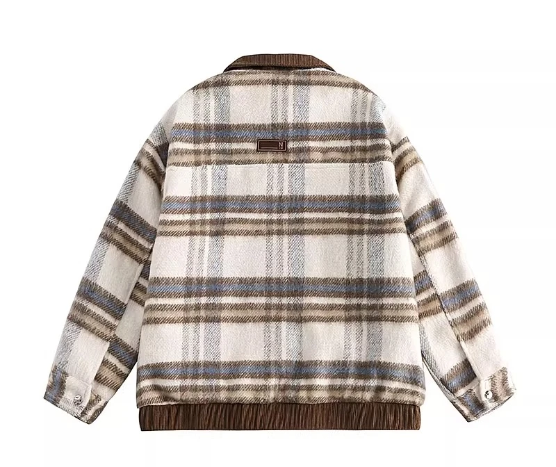 2025 Spring and Autumn New American Retro Plaid Woolen Blazer Women's Loose Korean Style Turn-Down Collar Casual Jacket Top