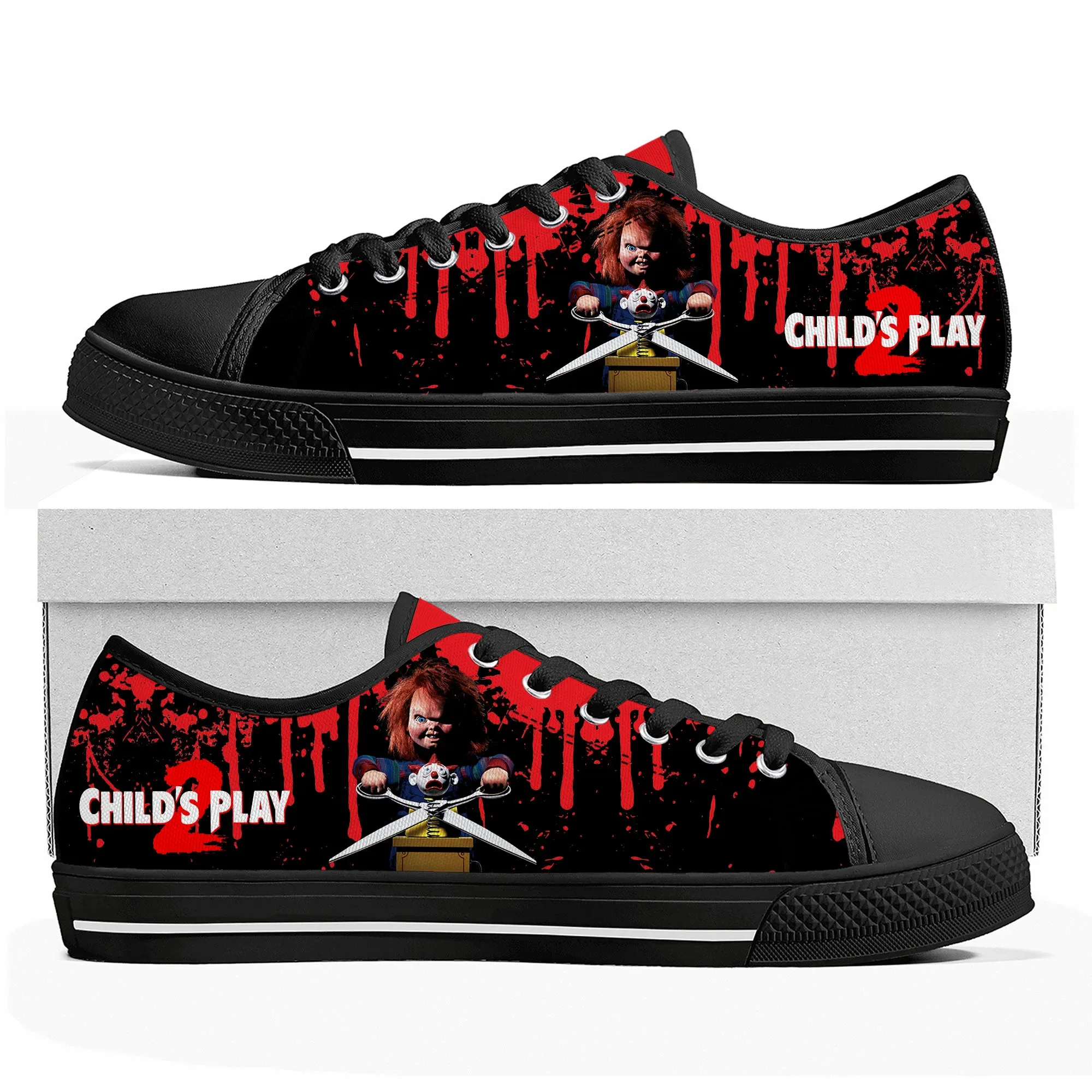 Horrorfilm Kinder spielen Chucky Low Top hochwertige Turnschuhe Herren Frauen Teenager Leinwand Sneaker lässig Paar Schuhe benutzer definierte Schuh