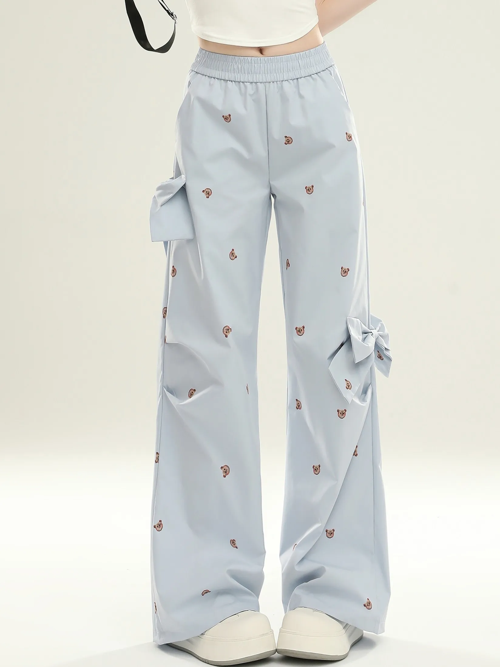 

ZHISILAO Bow Tie Bear Print Straight Pants Women Y2K Casual Wide Leg Trousers Summer 2024