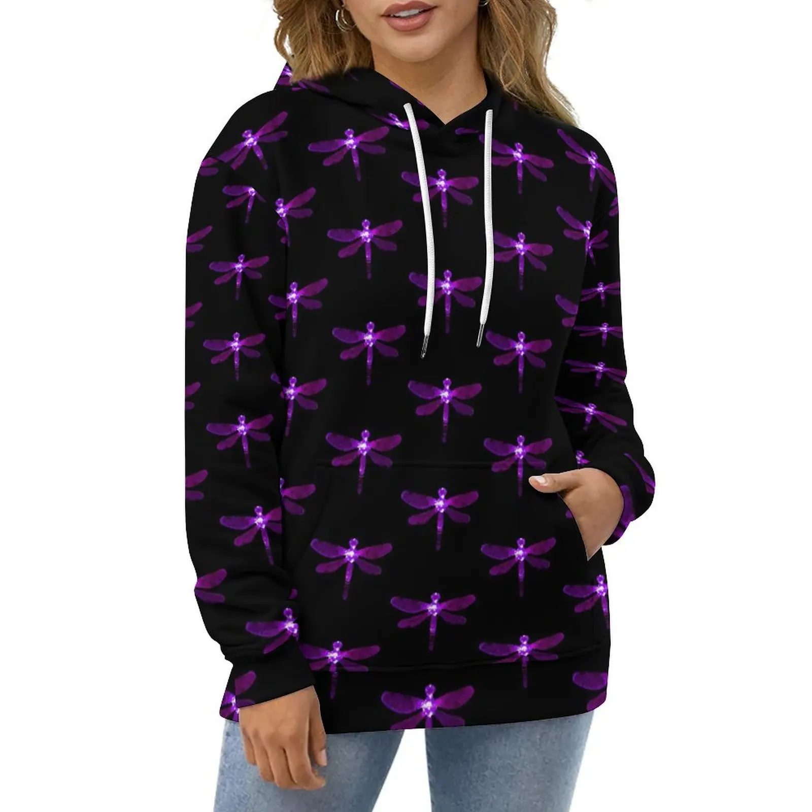 

Purple Dragonfly Casual Hoodies Cute Animal Pretty Graphic Loose Hoodie Winter Long Sleeve Classic Oversize Clothes