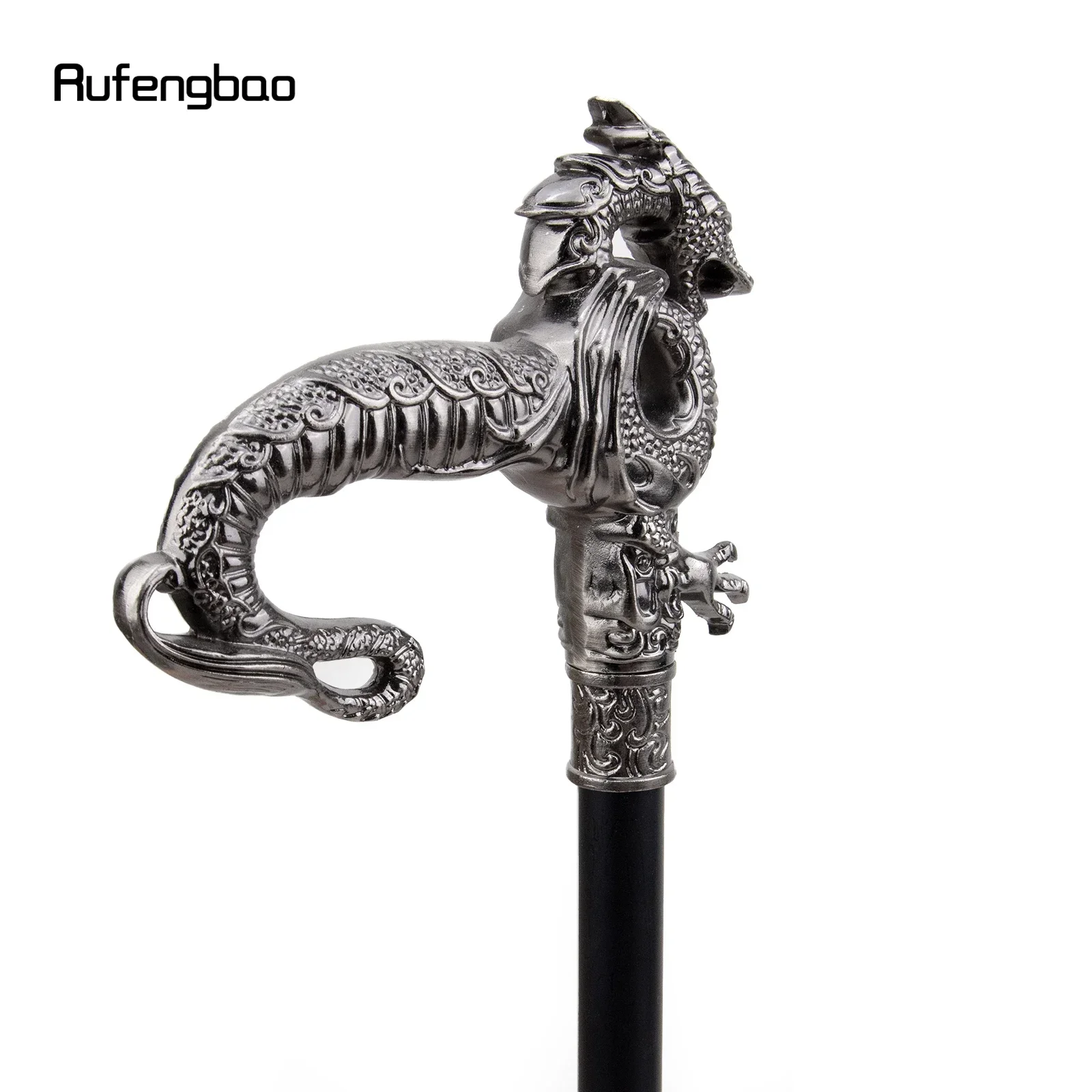 Silver Luxury Dragon Single Joint Walking Stick Decorative Cospaly Party Fashionable Walking Cane Halloween Crosier 93cm