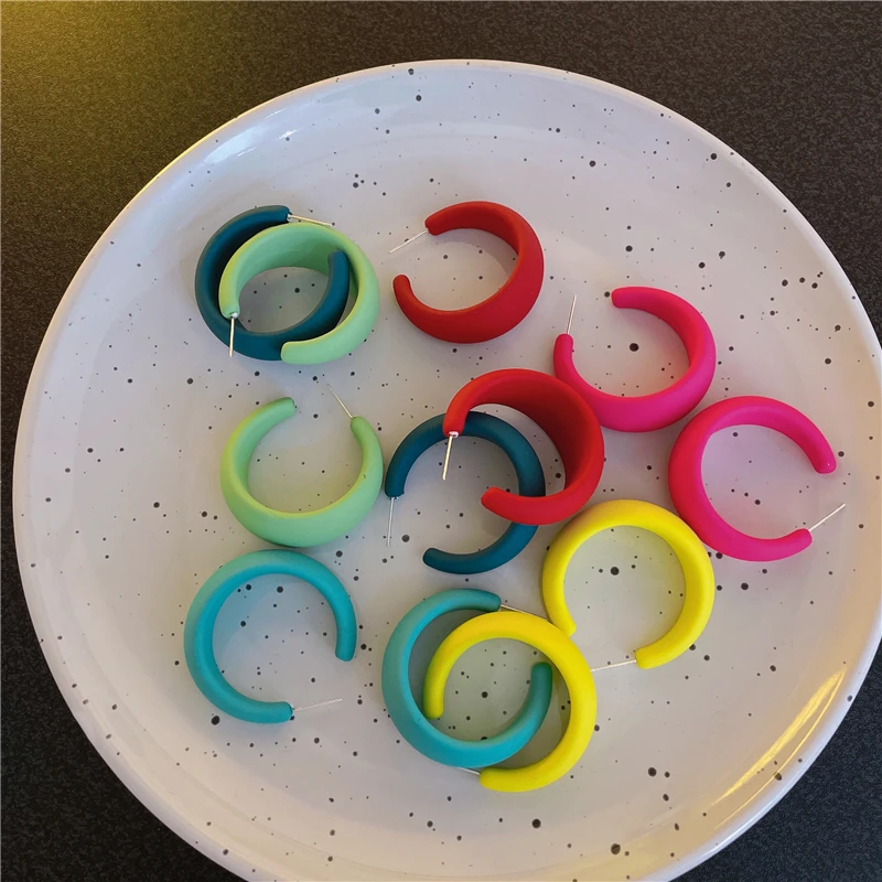 Korean Candy Color C-shaped Hoop Earrings For Women Girls Geometric Matt Rose Red Hoop Earrings 2022 Summer Party Jewelry Gifts