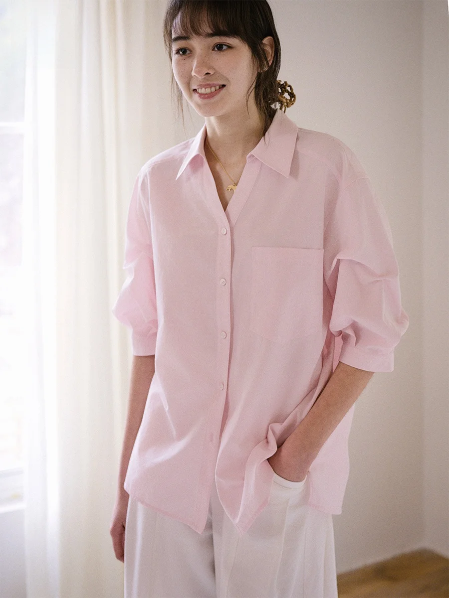 

Even Vintage Gentle Loose Feel Simple Casual Midi Sve irt Women's Faion Polyester Cotton Blend Spring Collection